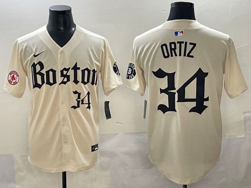 Men 2025 Boston Red Sox #34 Ortiz Cream Five generations Joint Name Nike MLB Jersey style 11->boston red sox->MLB Jersey
